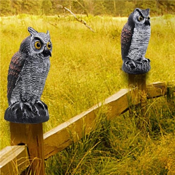 2 Pack Fake Horned Owl Bird Scarecrow Decoy, Plastic Owl Bird Deterrents - Picture 2 of 7
